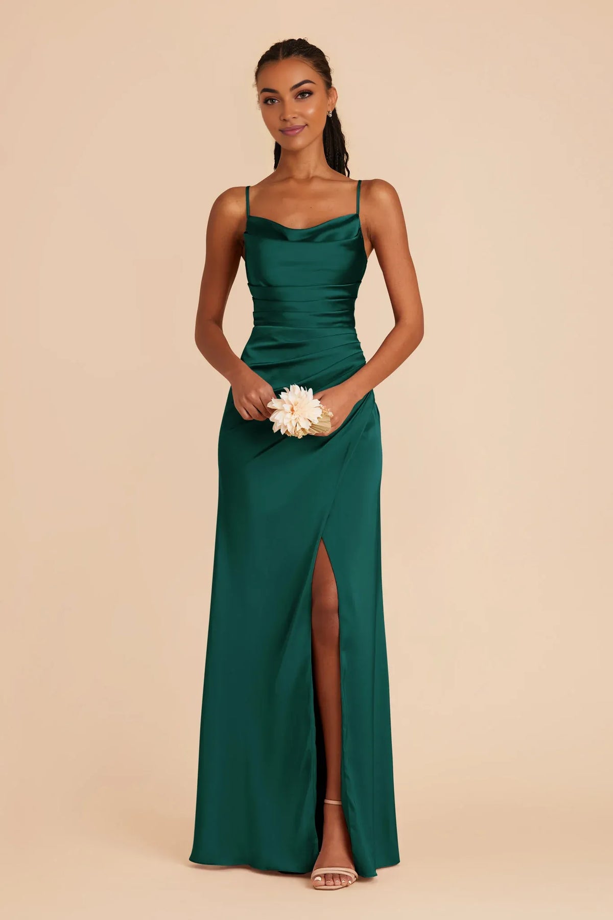 Emerald Cowl Neck Satin Sheath/column Floor-Length Bridesmaid Dress