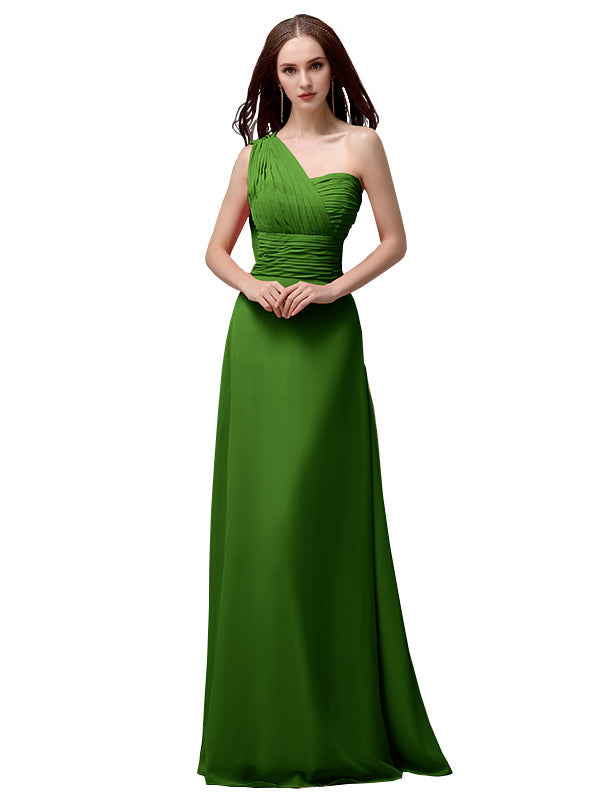 Vestidos de dama de honor únicos, sin mangas, con un solo hombro, sin tirantes, corte A y largo hasta el suelo