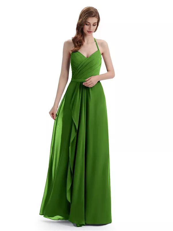Charming Halter V-neck Off Shoulder Sleeveless Floor Length Bridesmaid Dresses