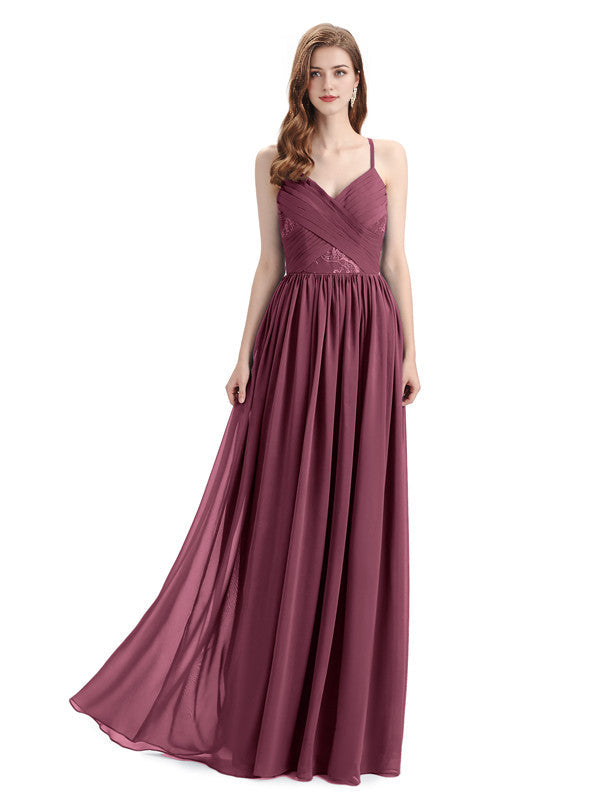 Dusty Blue Draped V-Neck Chiffon Bridesmaid Dress