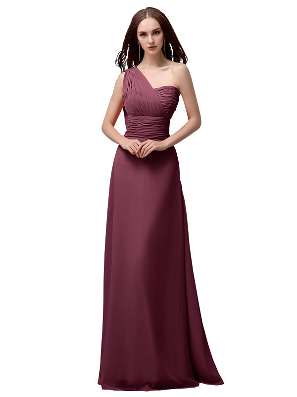 Vestidos de dama de honor únicos, sin mangas, con un solo hombro, sin tirantes, corte A y largo hasta el suelo