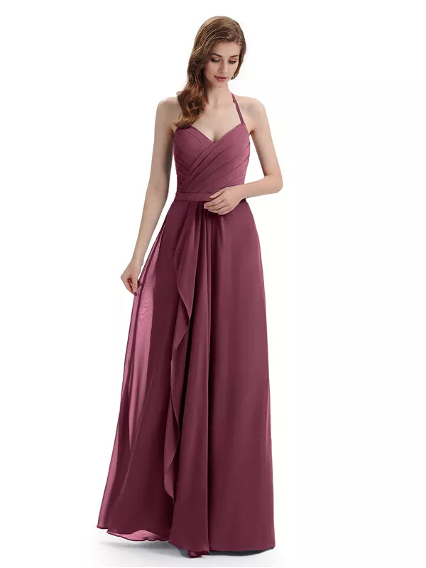 Charming Halter V-neck Off Shoulder Sleeveless Floor Length Bridesmaid Dresses