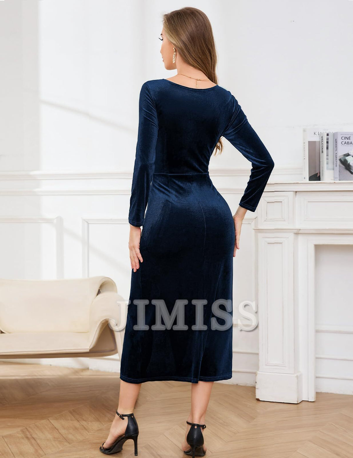 Vestido de terciopelo para mujer, de manga larga, ajustado, extra largo, cruzado, para cóctel, fiesta, boda, invierno, para invitados, vacaciones