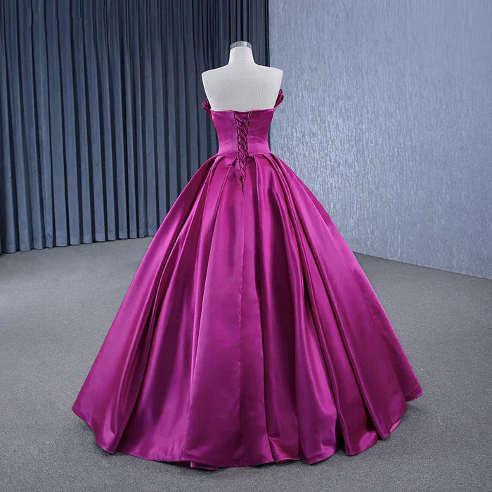 Novel A-line satin strapless dance dress for adult formal attire women's evening dress