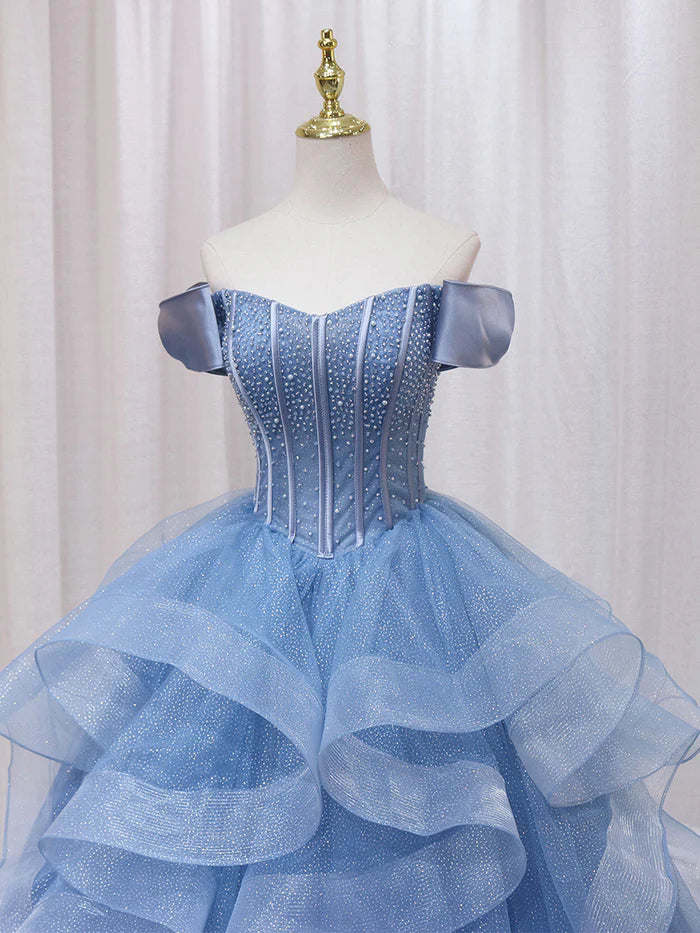 Vestido para adulto, corte A, azul, transparente, largo, vestido de fiesta, azul, dulce.