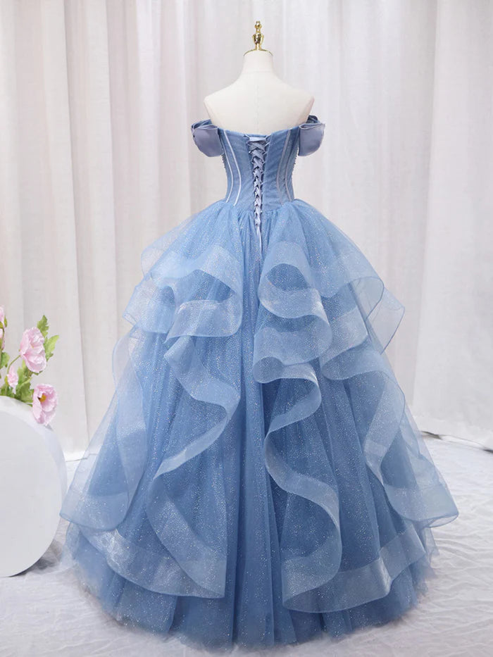 Vestido para adulto, corte A, azul, transparente, largo, vestido de fiesta, azul, dulce.