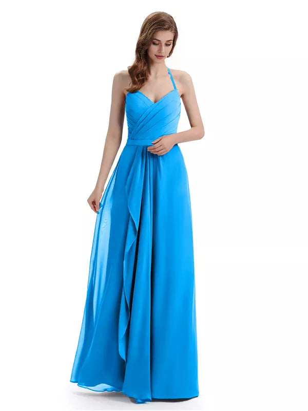 Charming Halter V-neck Off Shoulder Sleeveless Floor Length Bridesmaid Dresses