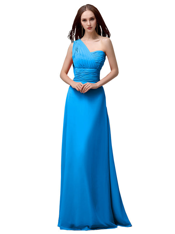 Vestidos de dama de honor únicos, sin mangas, con un solo hombro, sin tirantes, corte A y largo hasta el suelo