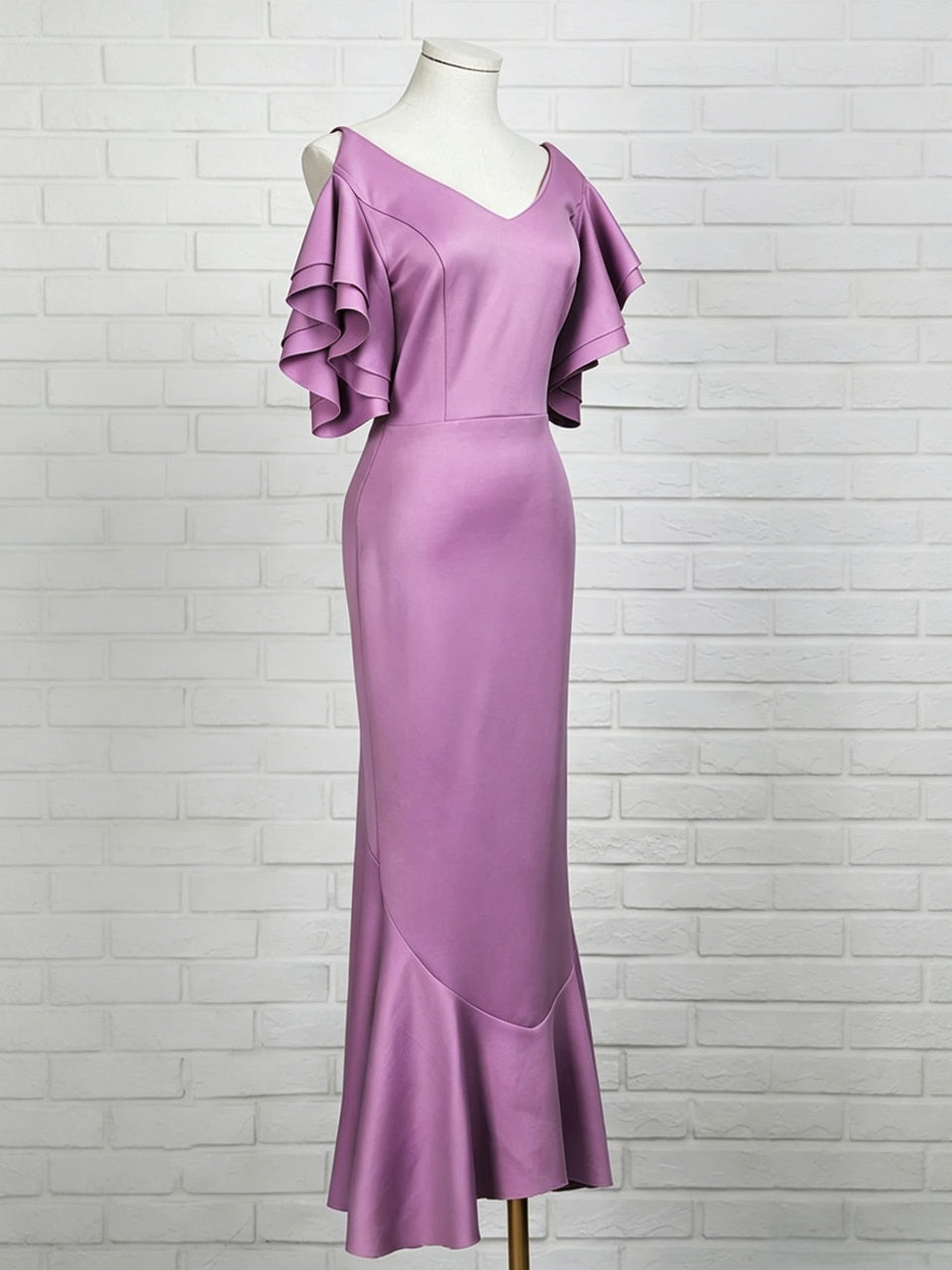 Off Shoulder Ruffle Cross Back Midi Mermaid Satin Evening Dresses