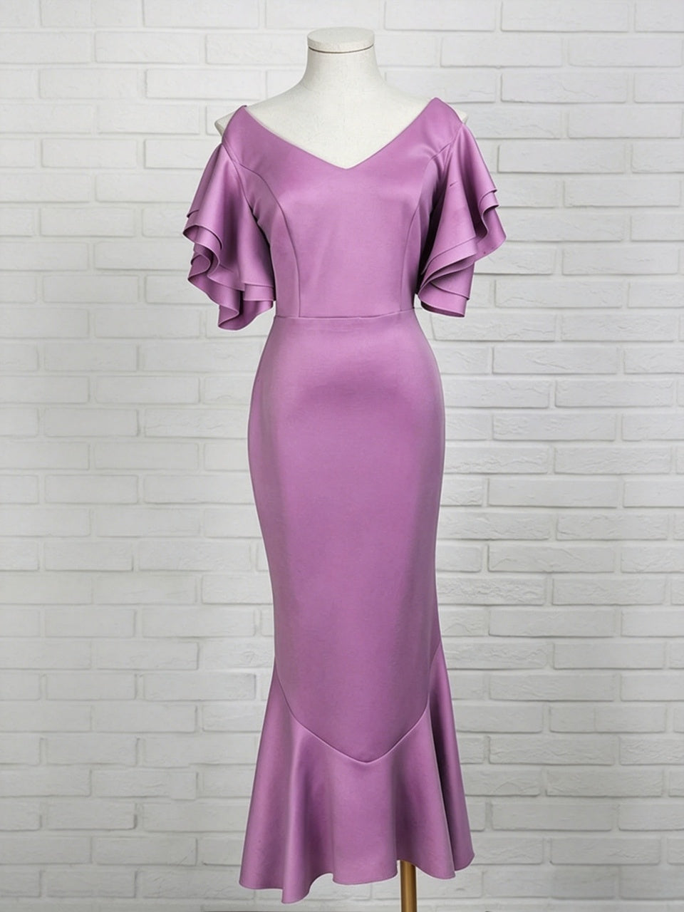 Off Shoulder Ruffle Cross Back Midi Mermaid Satin Evening Dresses