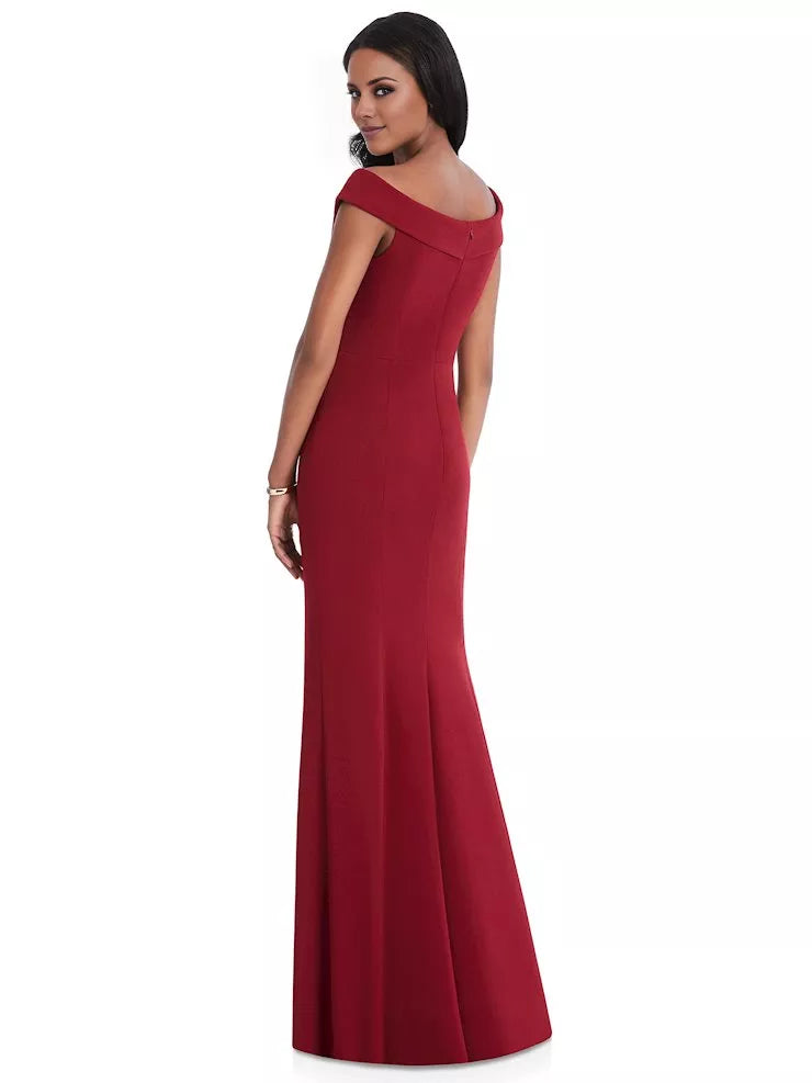 Off shoulder collar sleeveless backless side slit and floor length Prom dress