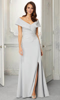 Silver Crepe Off-the-Shoulder Floor-Length Bridesmaid Dress