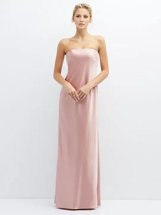 Vestido de fiesta sin hombros, sin mangas, sin tirantes, sin espalda y largo hasta el suelo 