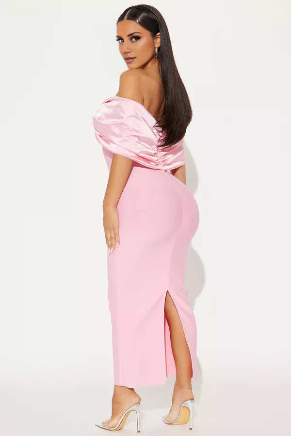 Off shoulder collar sleeveless strapless backless and floor length evening dress