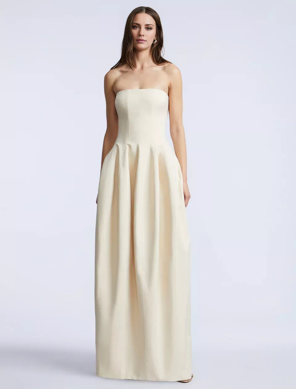 Ivory Satin A-Line Floor-Length Evening Dress with Straight Neck