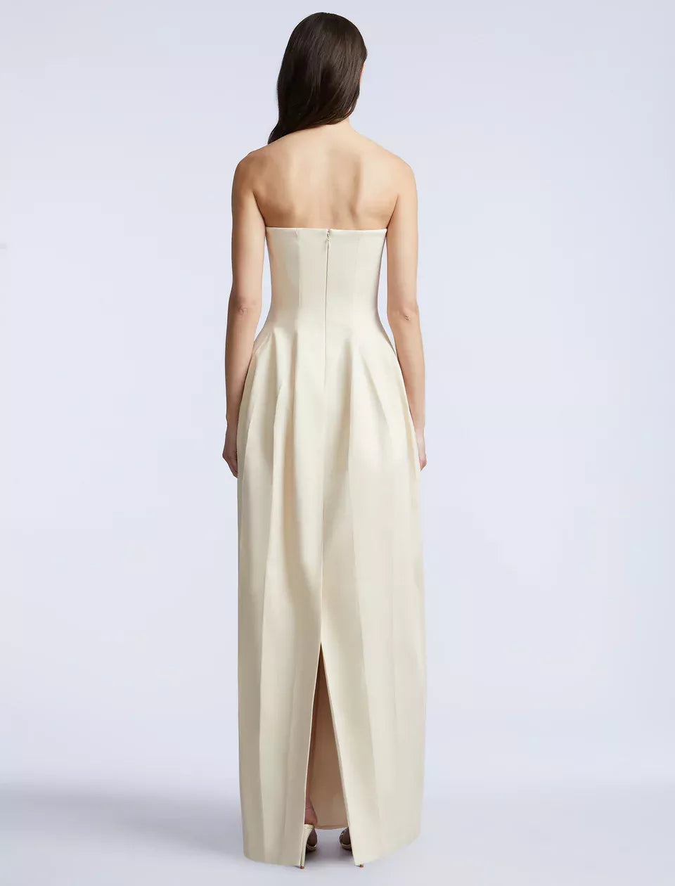 Ivory Satin A-Line Floor-Length Evening Dress with Straight Neck