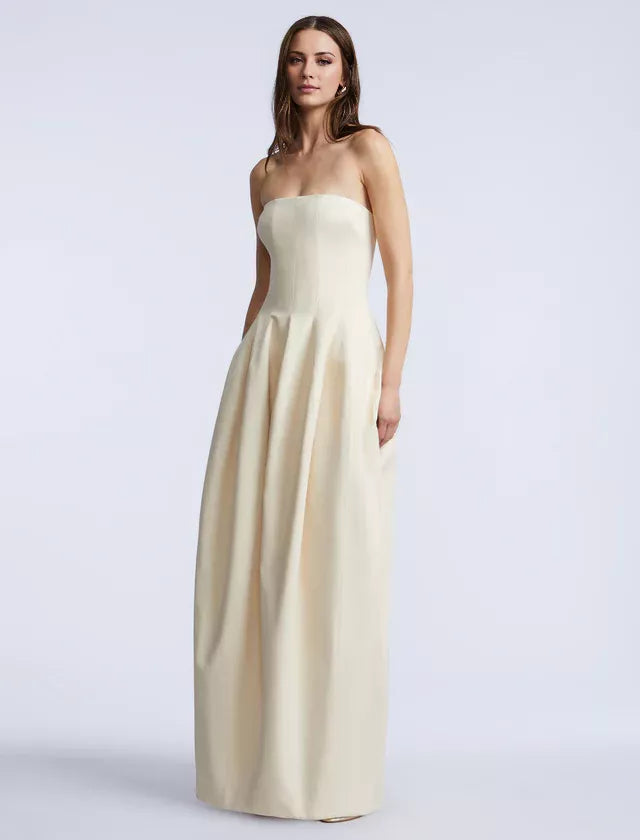 Ivory Satin A-Line Floor-Length Evening Dress with Straight Neck