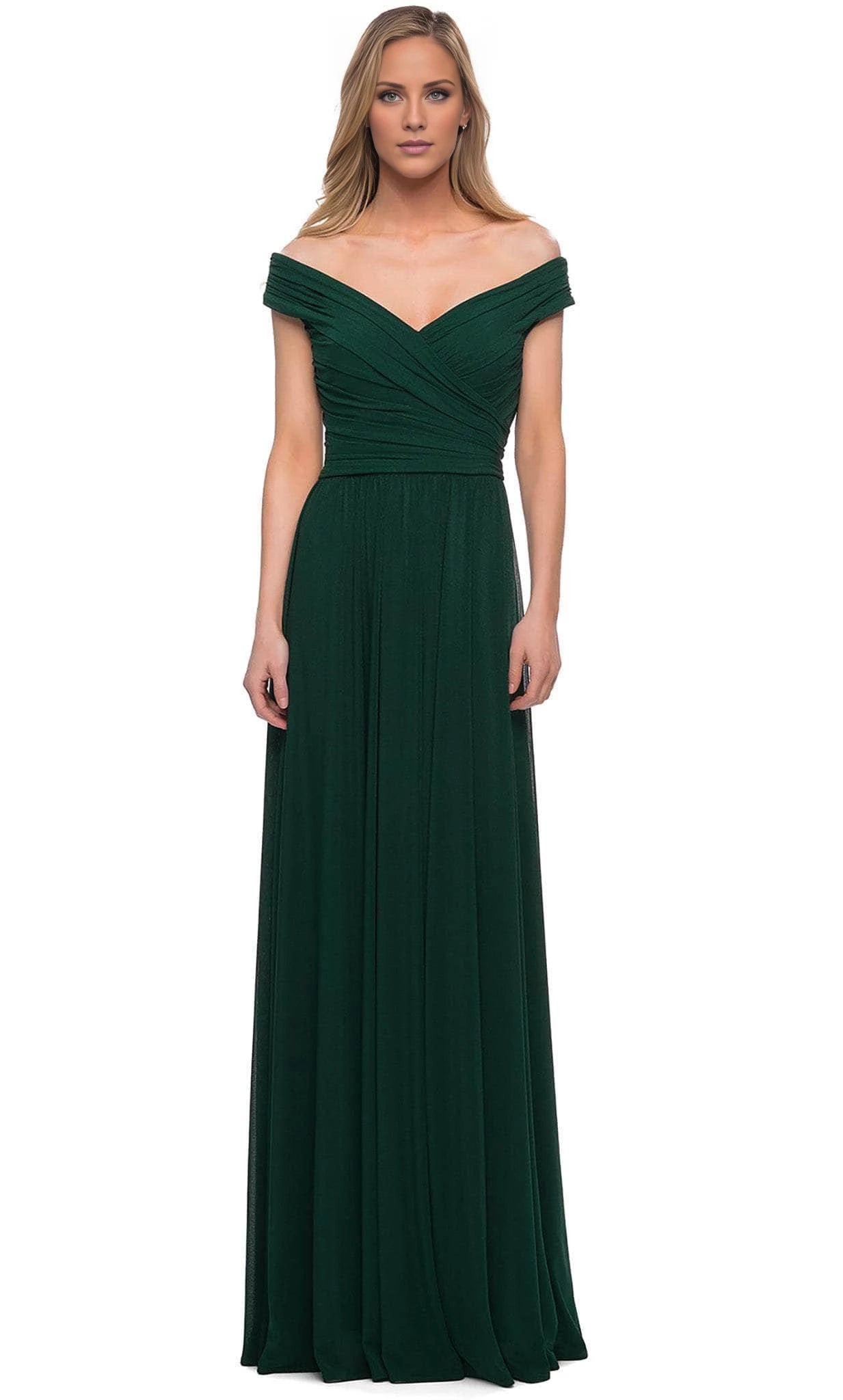 Forest Green Off-the-Shoulder A-Line Floor-Length Bridesmaid Dress with Ruched Bodice