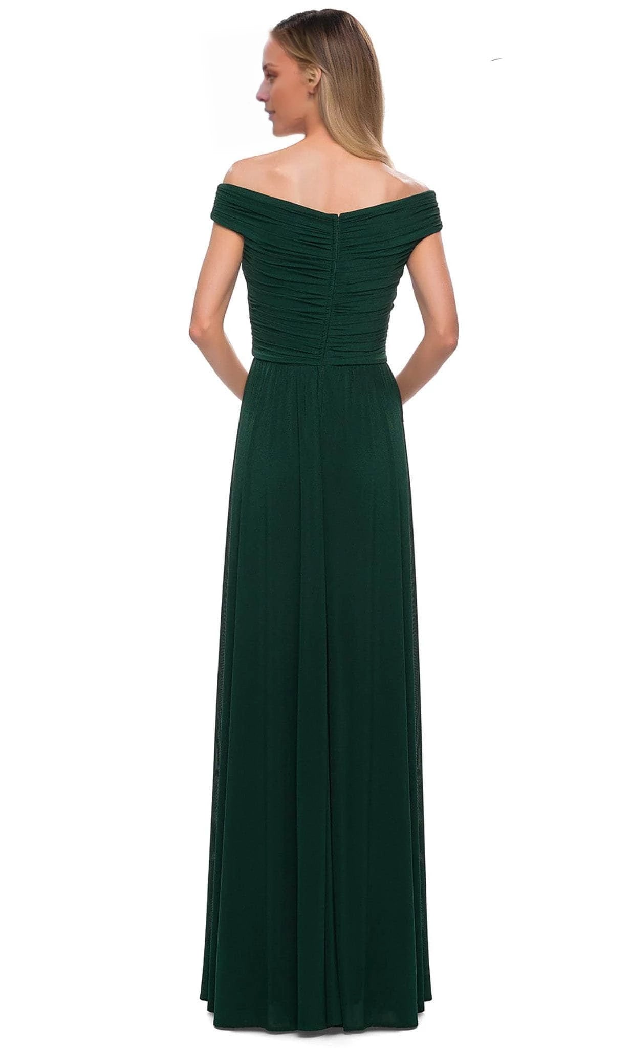 Off shoulder collar with sleeveless pleat details backless and floor length mother of the bride dress
