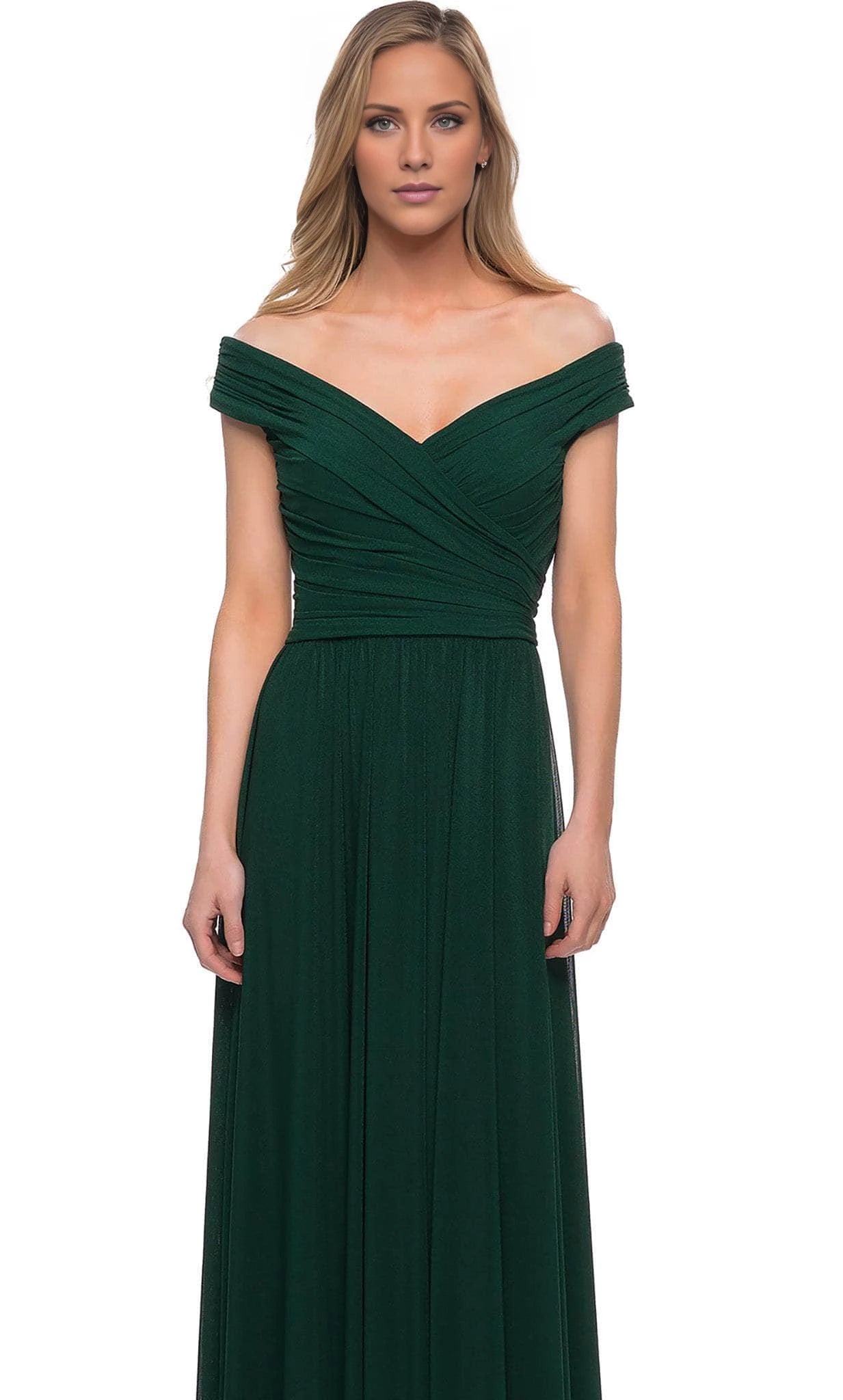 Forest Green Off-the-Shoulder A-Line Floor-Length Bridesmaid Dress with Ruched Bodice