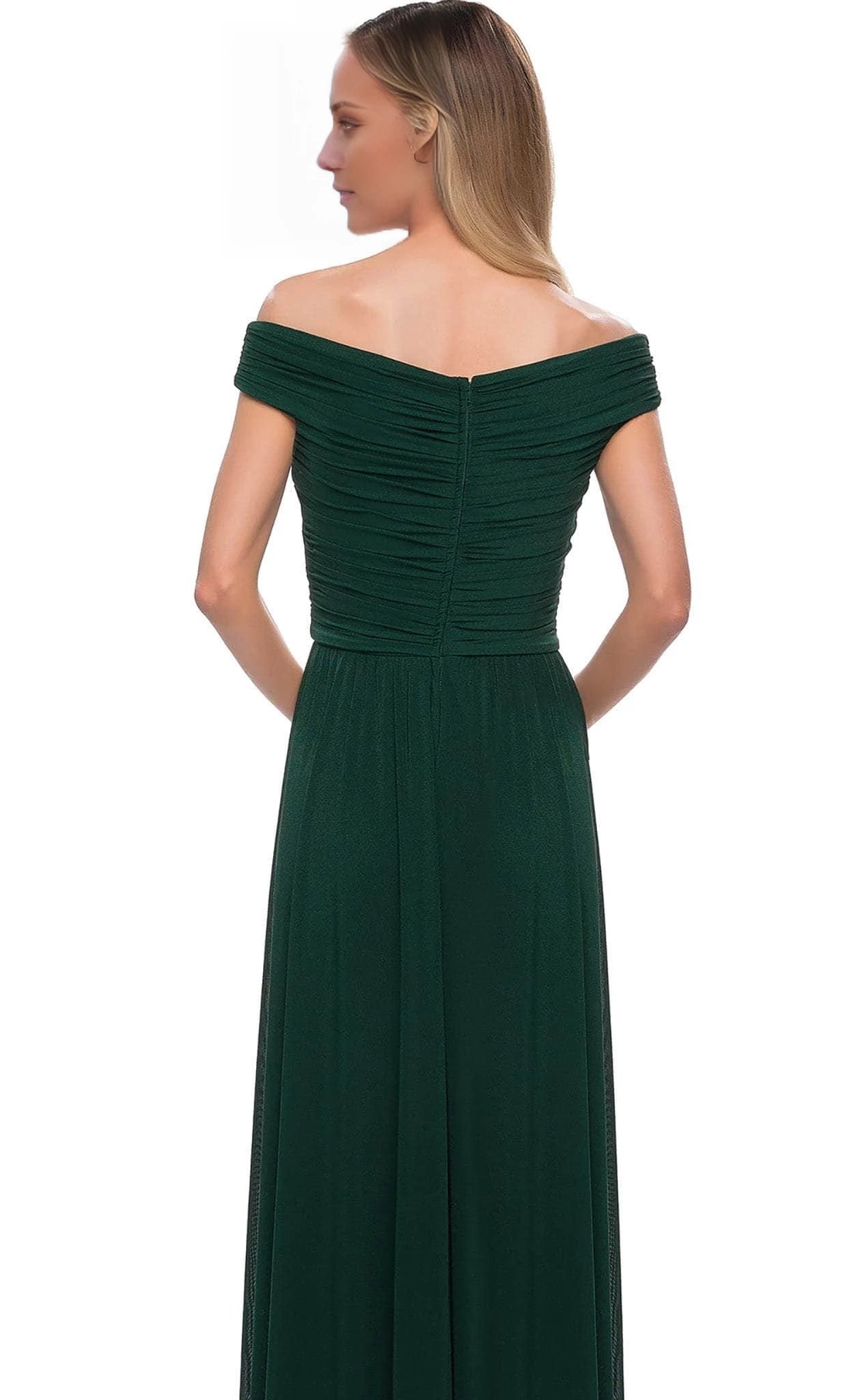 Off shoulder collar with sleeveless pleat details backless and floor length mother of the bride dress