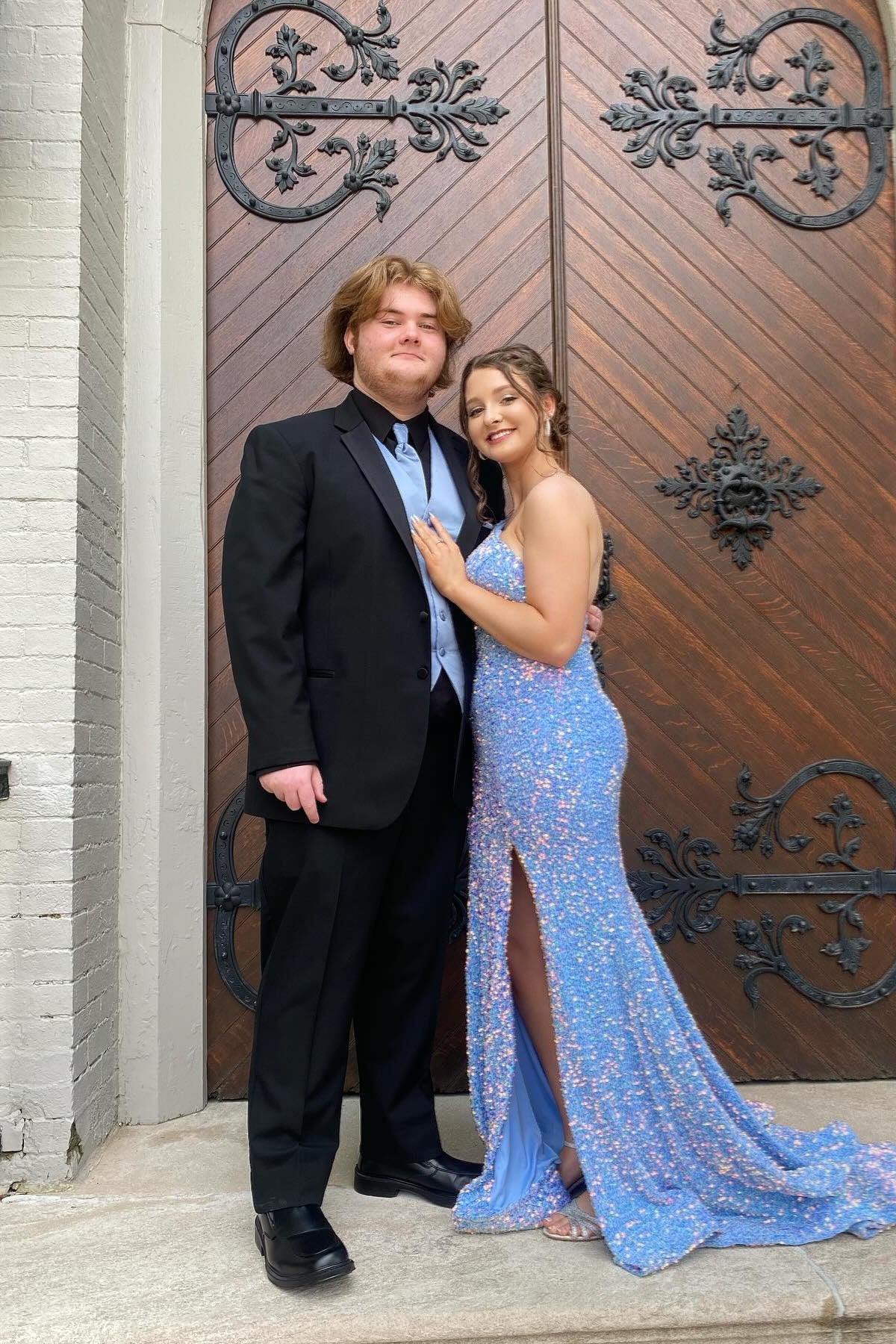 One-Shoulder Sequin Prom Dress with High Thigh Slit, Low Open Back & Mini Train Detailing