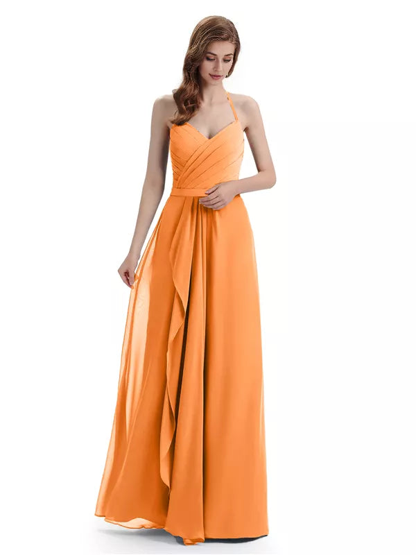 Charming Halter V-neck Off Shoulder Sleeveless Floor Length Bridesmaid Dresses