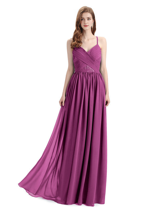 Dusty Blue Draped V-Neck Chiffon Bridesmaid Dress