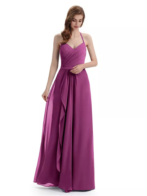 Charming Halter V-neck Off Shoulder Sleeveless Floor Length Bridesmaid Dresses
