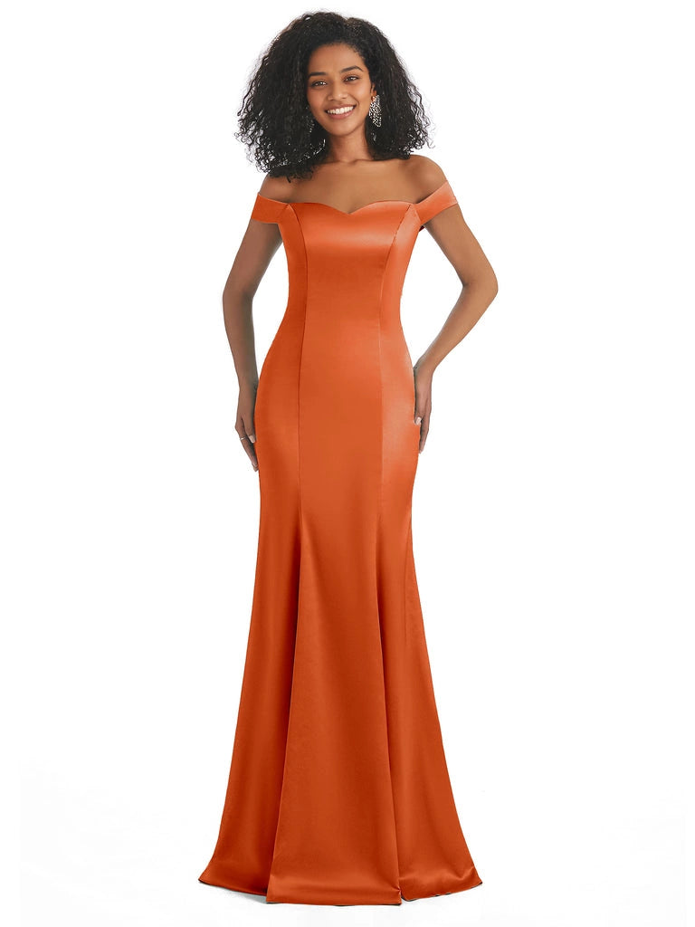 Vestidos de dama de honor largos, sencillos, de satén suave, sin mangas y con hombros descubiertos, de corte sirena