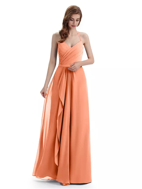 Charming Halter V-neck Off Shoulder Sleeveless Floor Length Bridesmaid Dresses