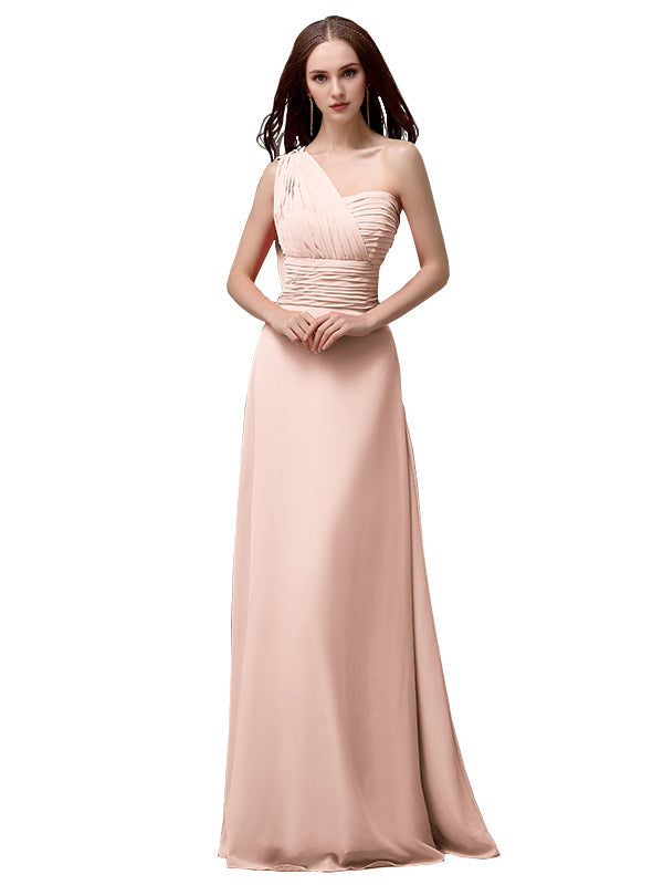 Vestidos de dama de honor únicos, sin mangas, con un solo hombro, sin tirantes, corte A y largo hasta el suelo