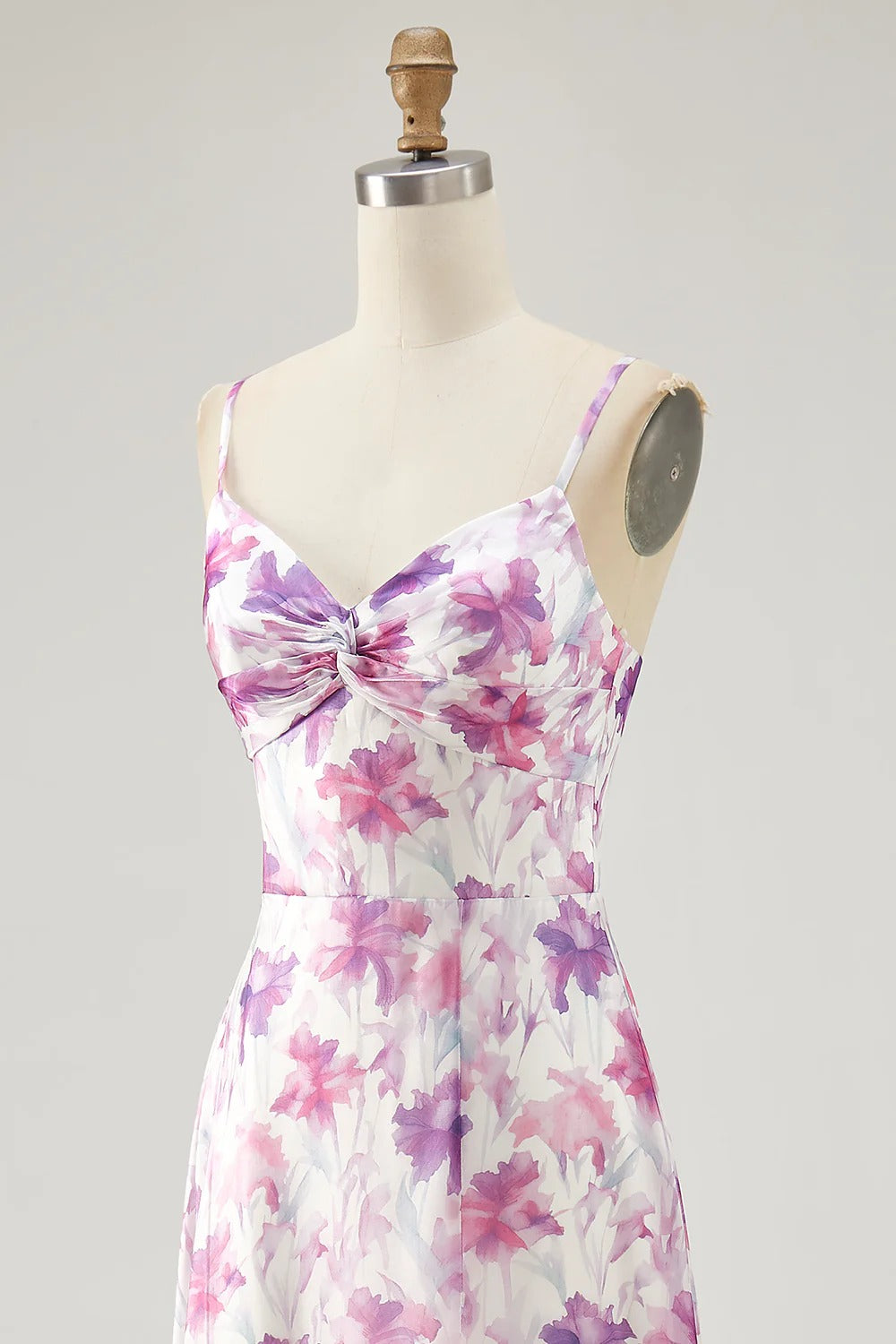Pink-Purple Floral Spaghetti Strap Chiffon Maxi Dress
