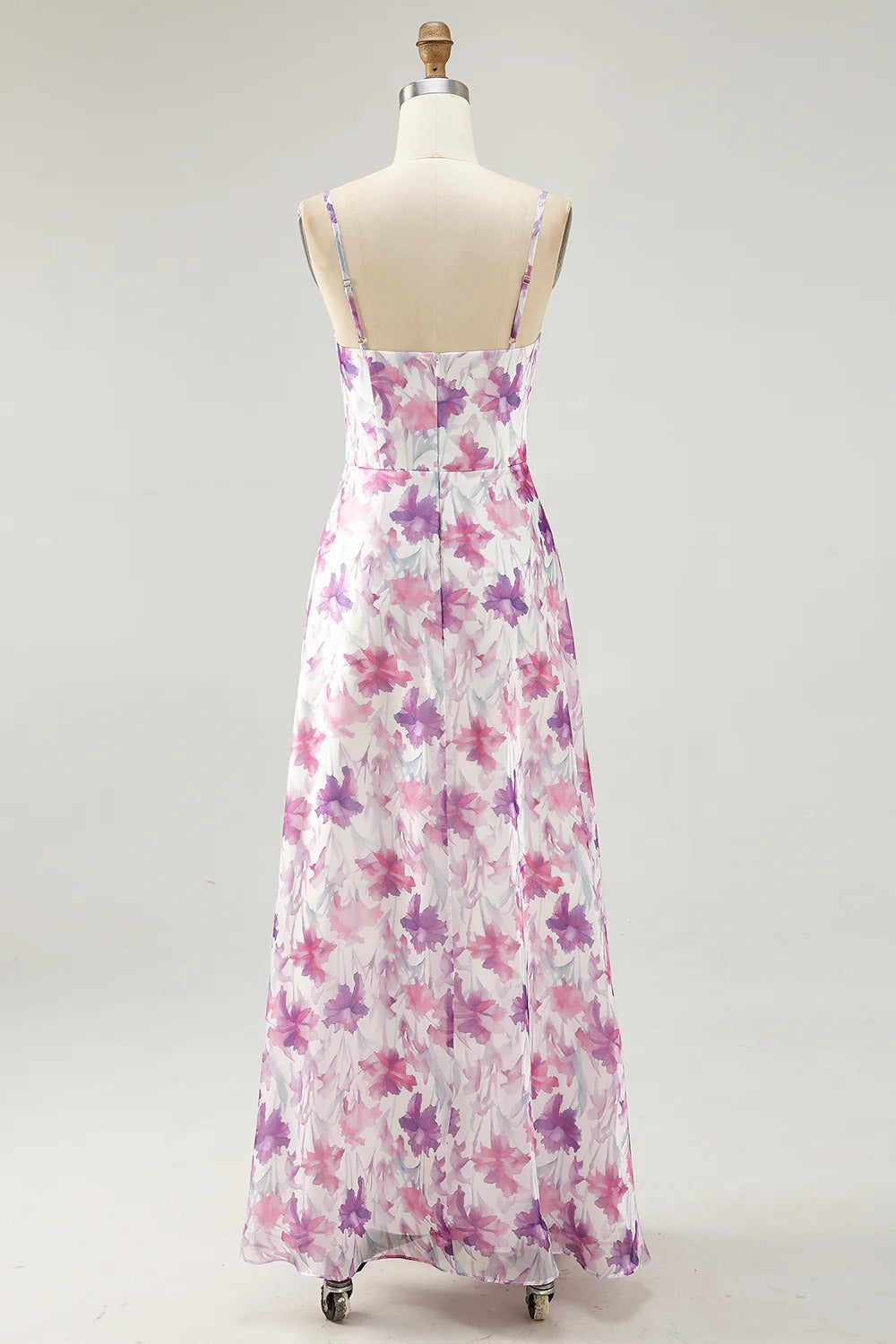 Pink-Purple Floral Spaghetti Strap Chiffon Maxi Dress