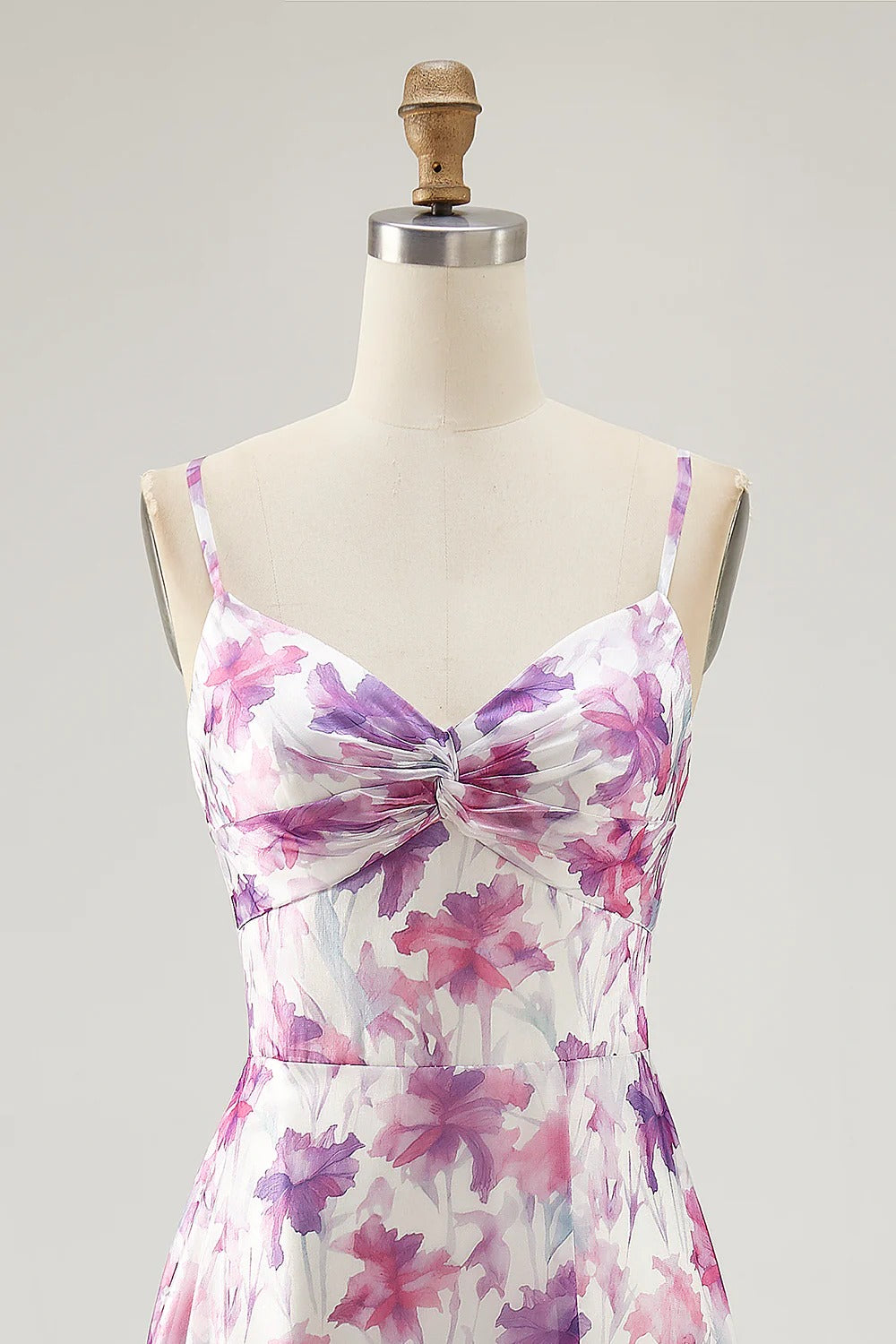Pink-Purple Floral Spaghetti Strap Chiffon Maxi Dress