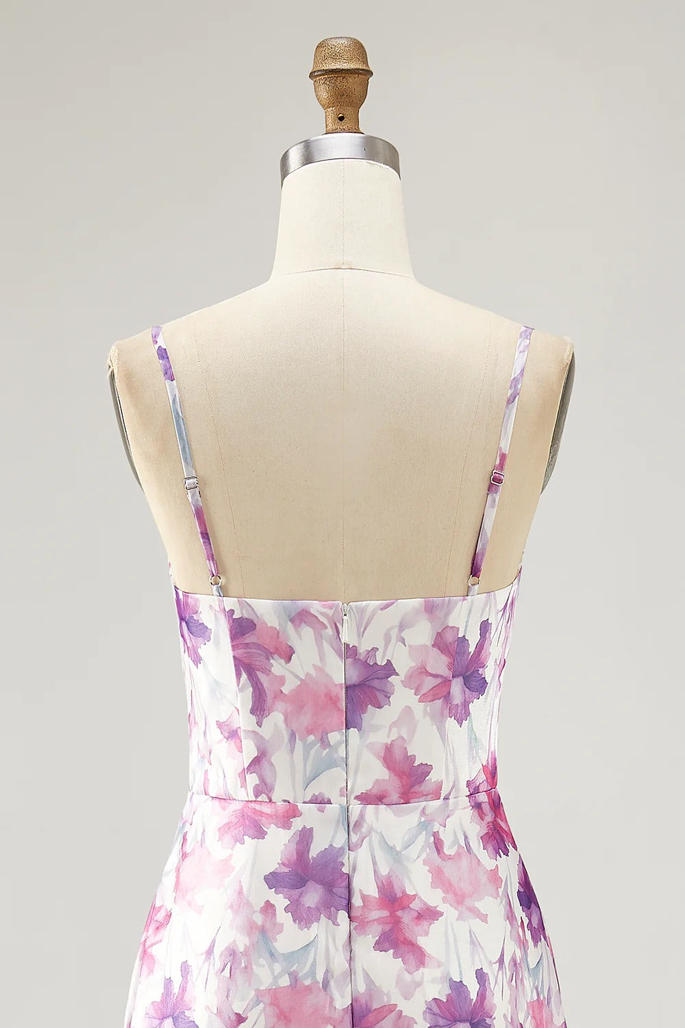 Pink-Purple Floral Spaghetti Strap Chiffon Maxi Dress