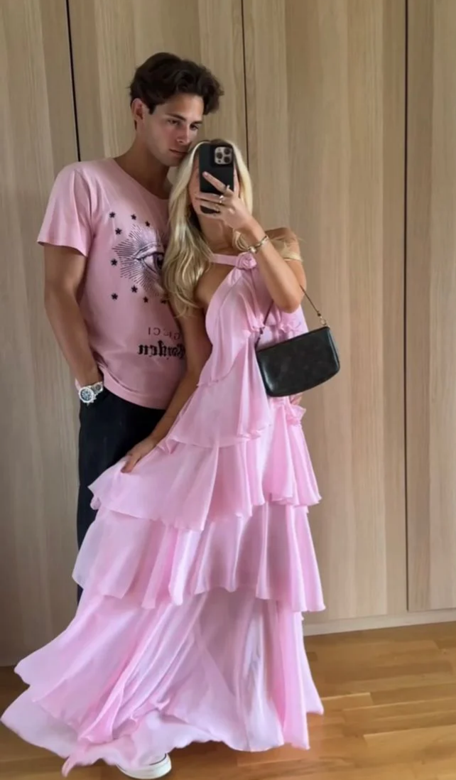 Pink Chiffon Tiered Ruffle Backless One-Shoulder Evening Dresses