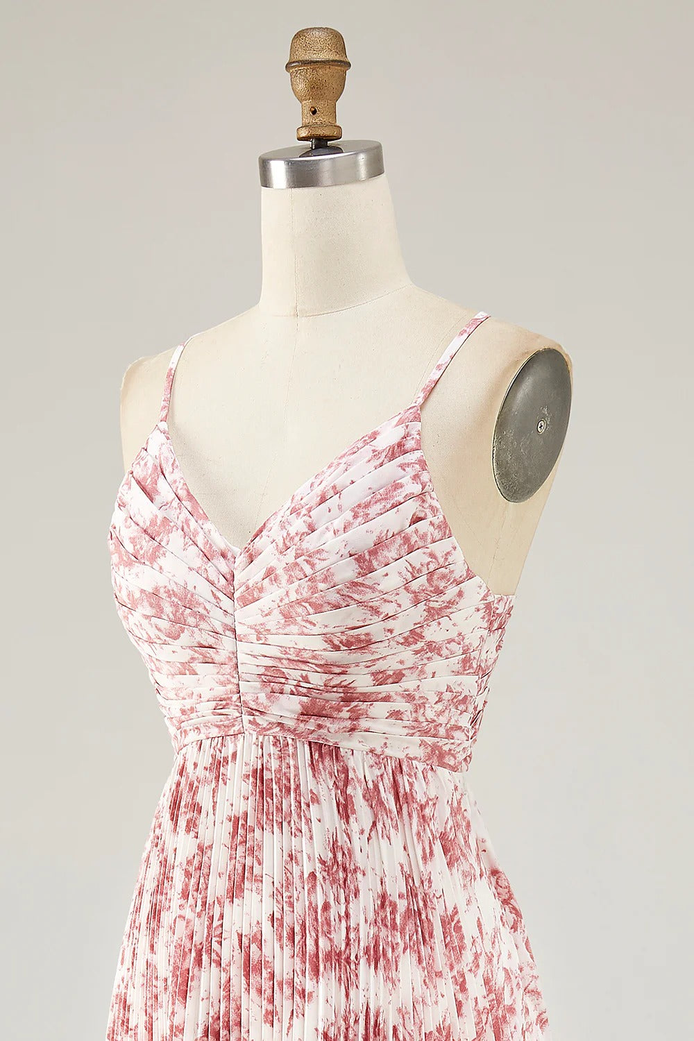 Pink Floral Pleated Maxi Dress with Bow Back Cutout