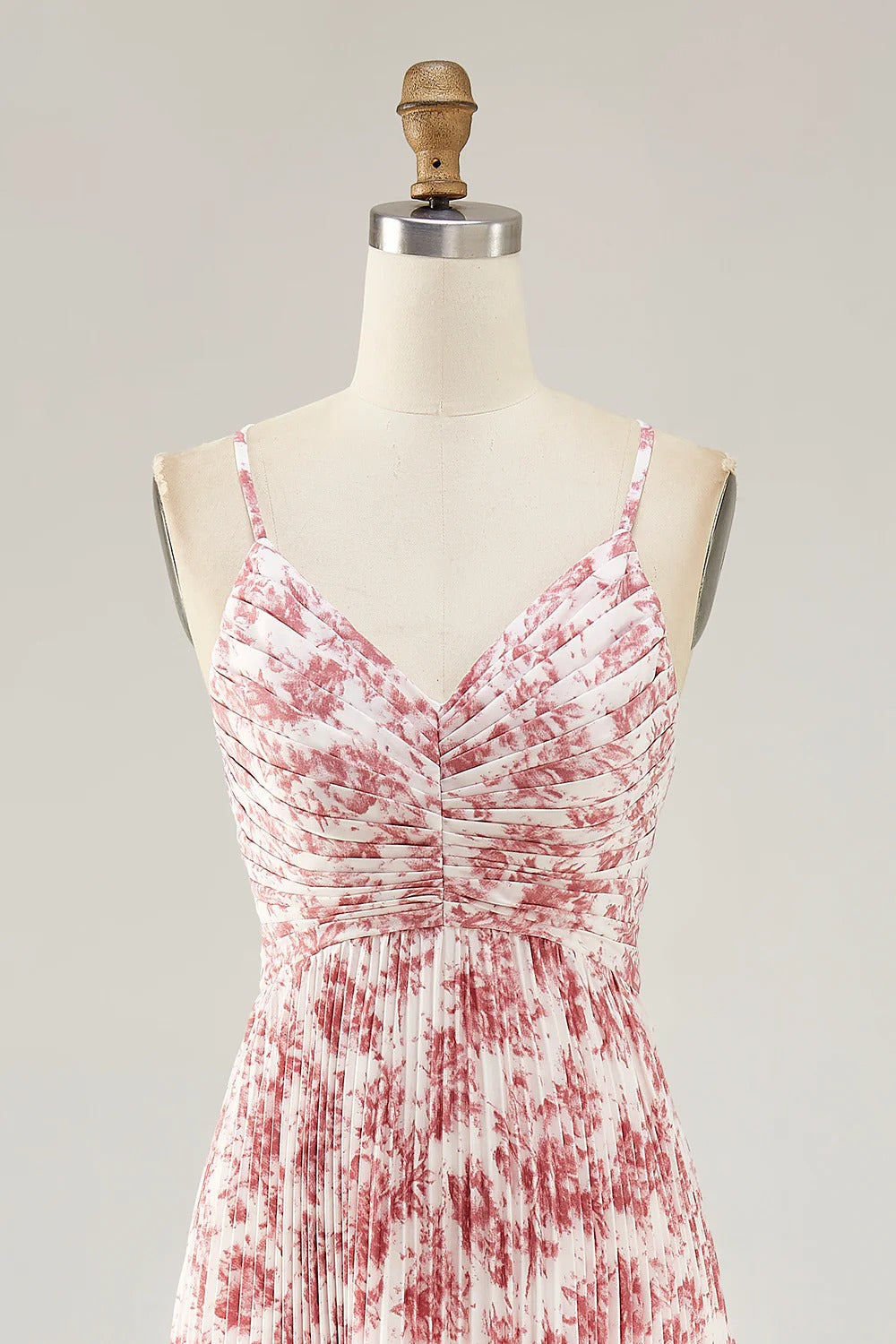 Pink Floral Pleated Maxi Dress with Bow Back Cutout