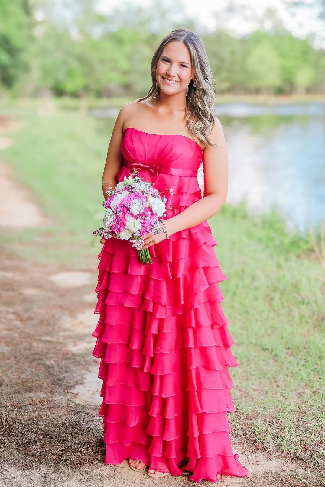 Playful A Line Strapless Neck Sleeveless Simple Back Floor Length Evening Dress