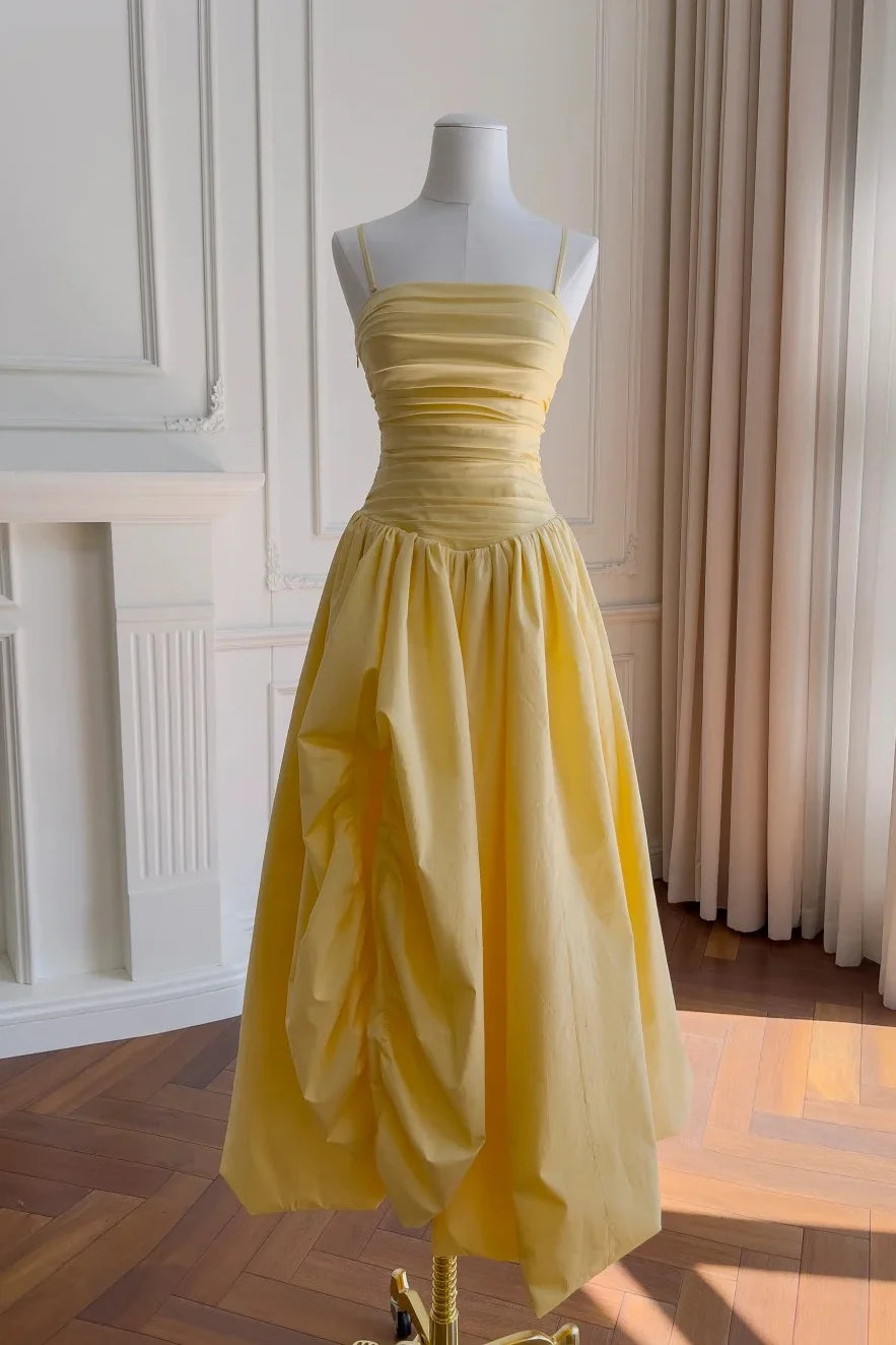 Butter Taffeta A-Line Midi Bridesmaid Dress