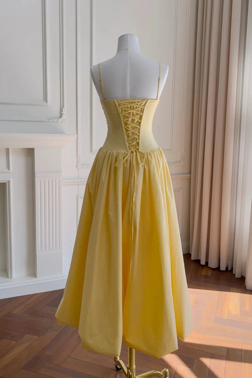 Butter Taffeta A-Line Midi Bridesmaid Dress