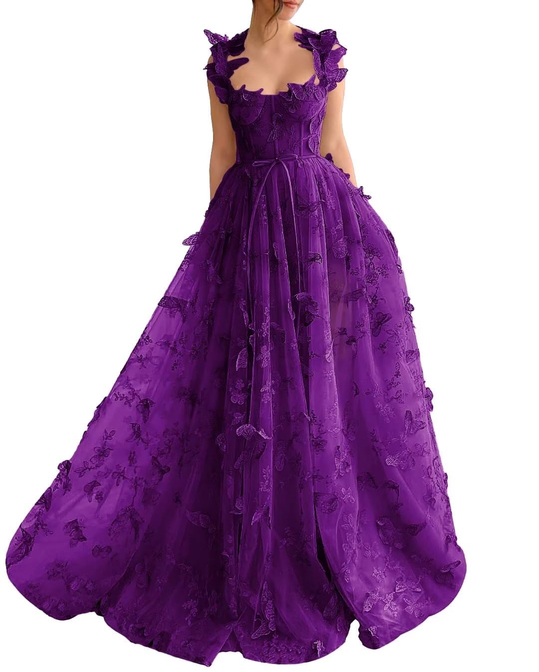 Vestido largo de tul con mariposas 3D para fiesta de noche, vestido formal para invitados de boda, vestido con abertura