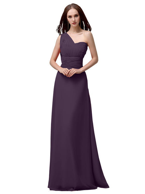 Vestidos de dama de honor únicos, sin mangas, con un solo hombro, sin tirantes, corte A y largo hasta el suelo