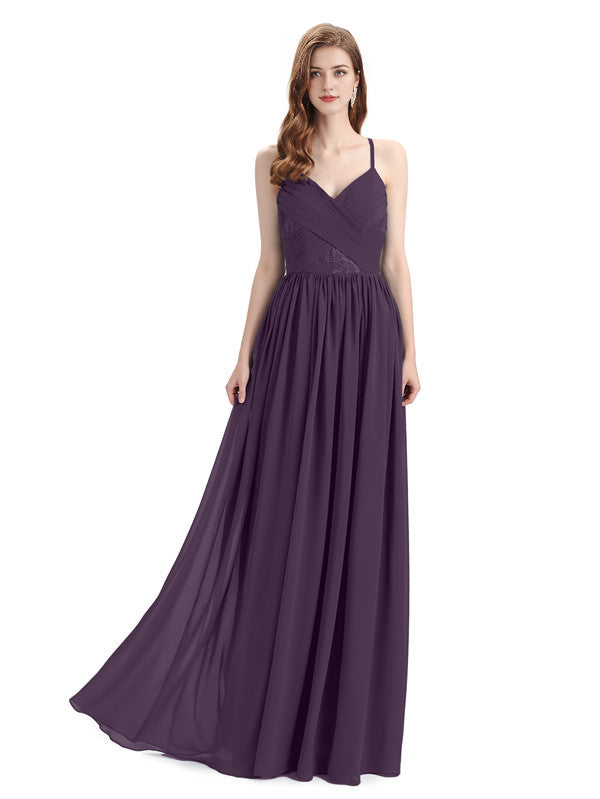 Dusty Blue Draped V-Neck Chiffon Bridesmaid Dress