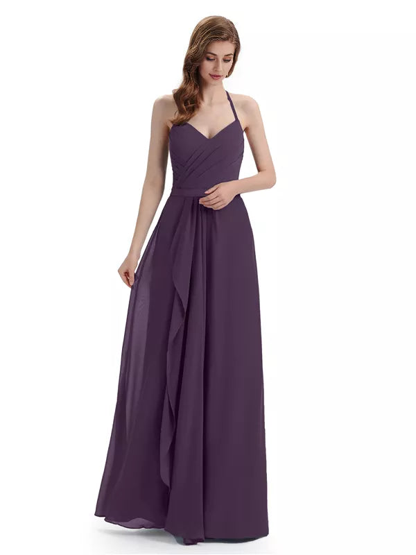 Charming Halter V-neck Off Shoulder Sleeveless Floor Length Bridesmaid Dresses
