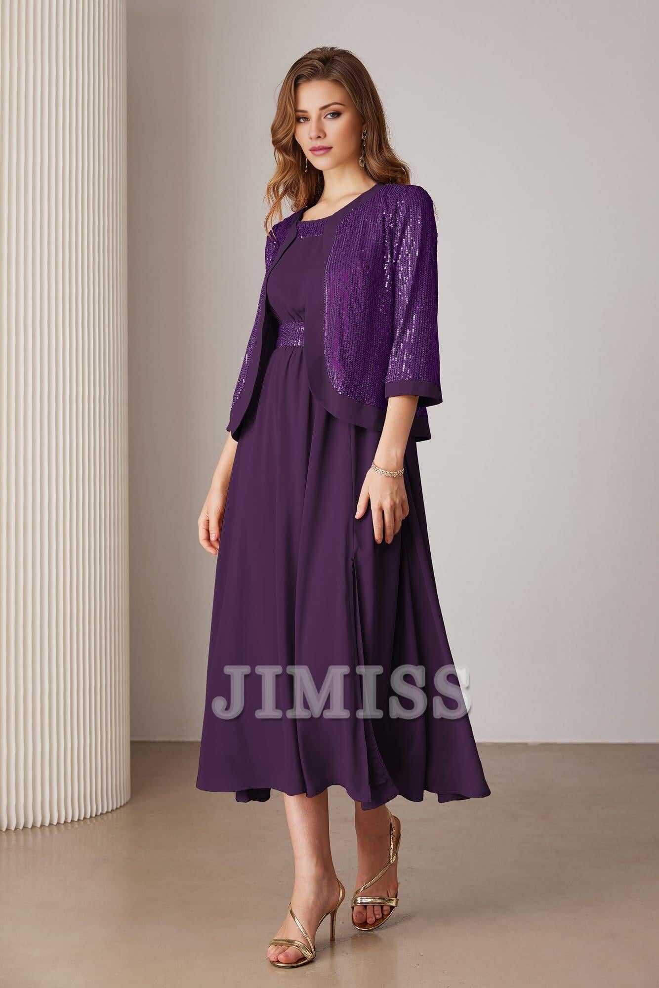 Sequined mother of the bride dresses wedding party cocktail party dress two-piece sequined dress set