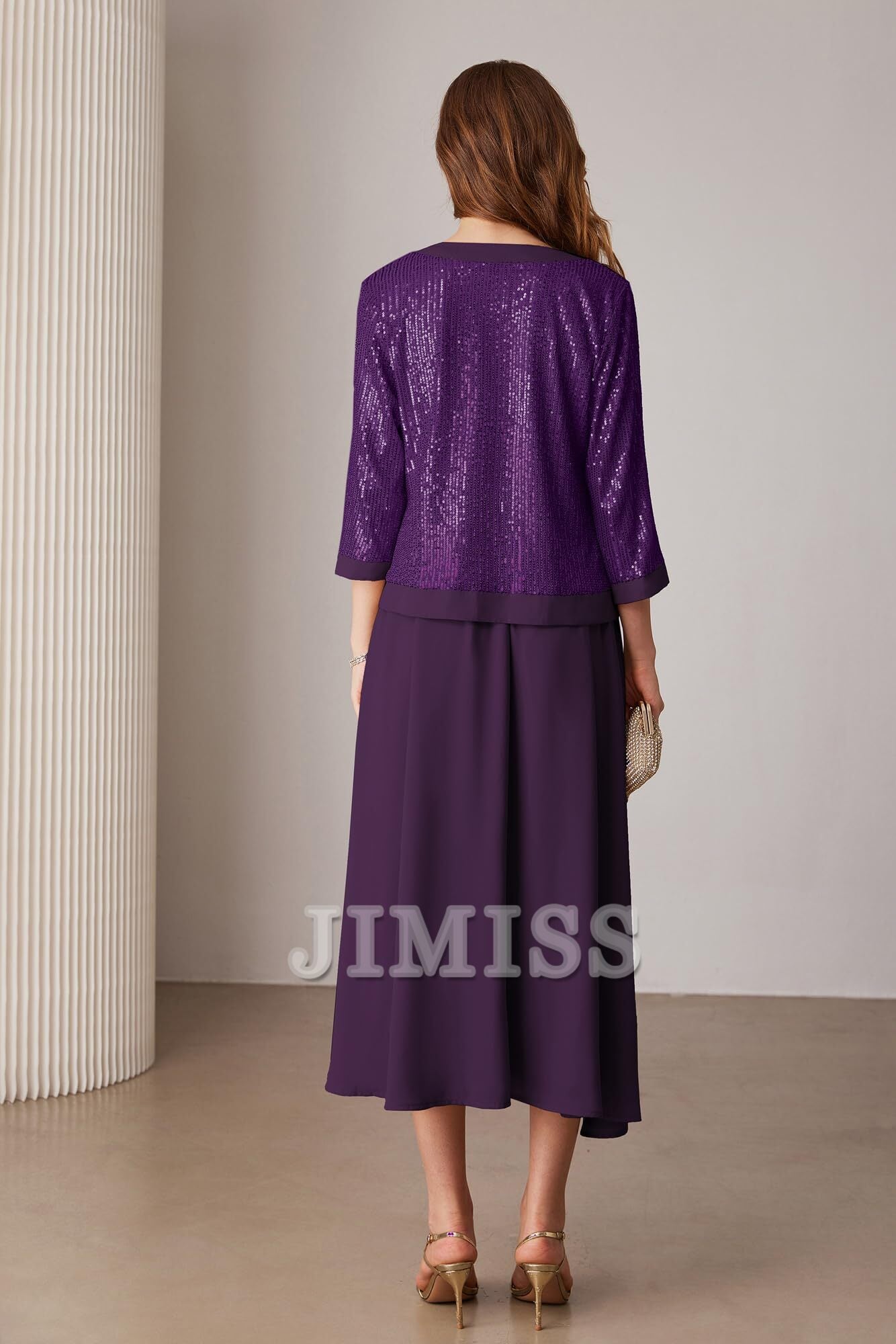 Sequined mother of the bride dresses wedding party cocktail party dress two-piece sequined dress set