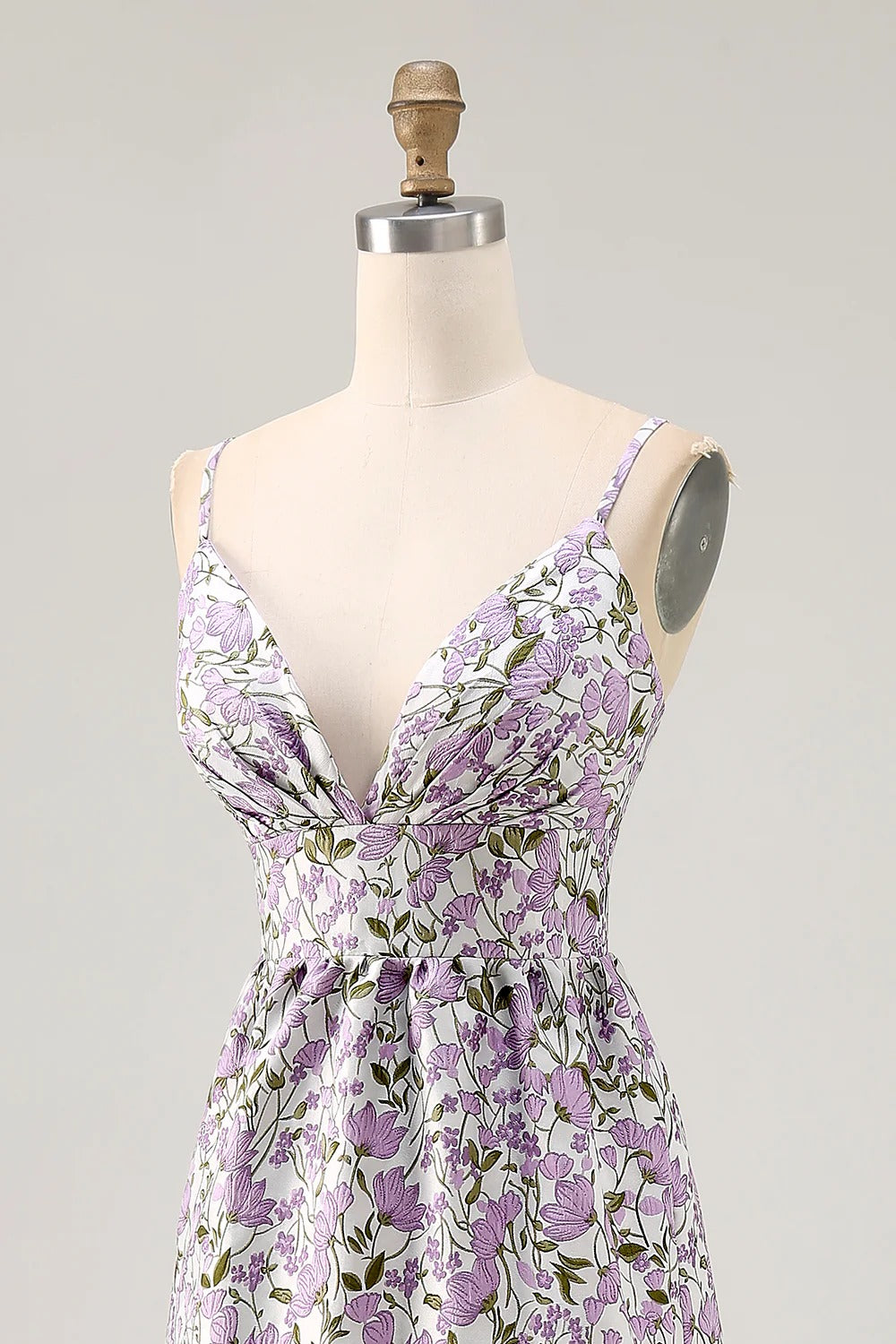 Purple Floral Spaghetti Strap Maxi Dress with Waist Bow