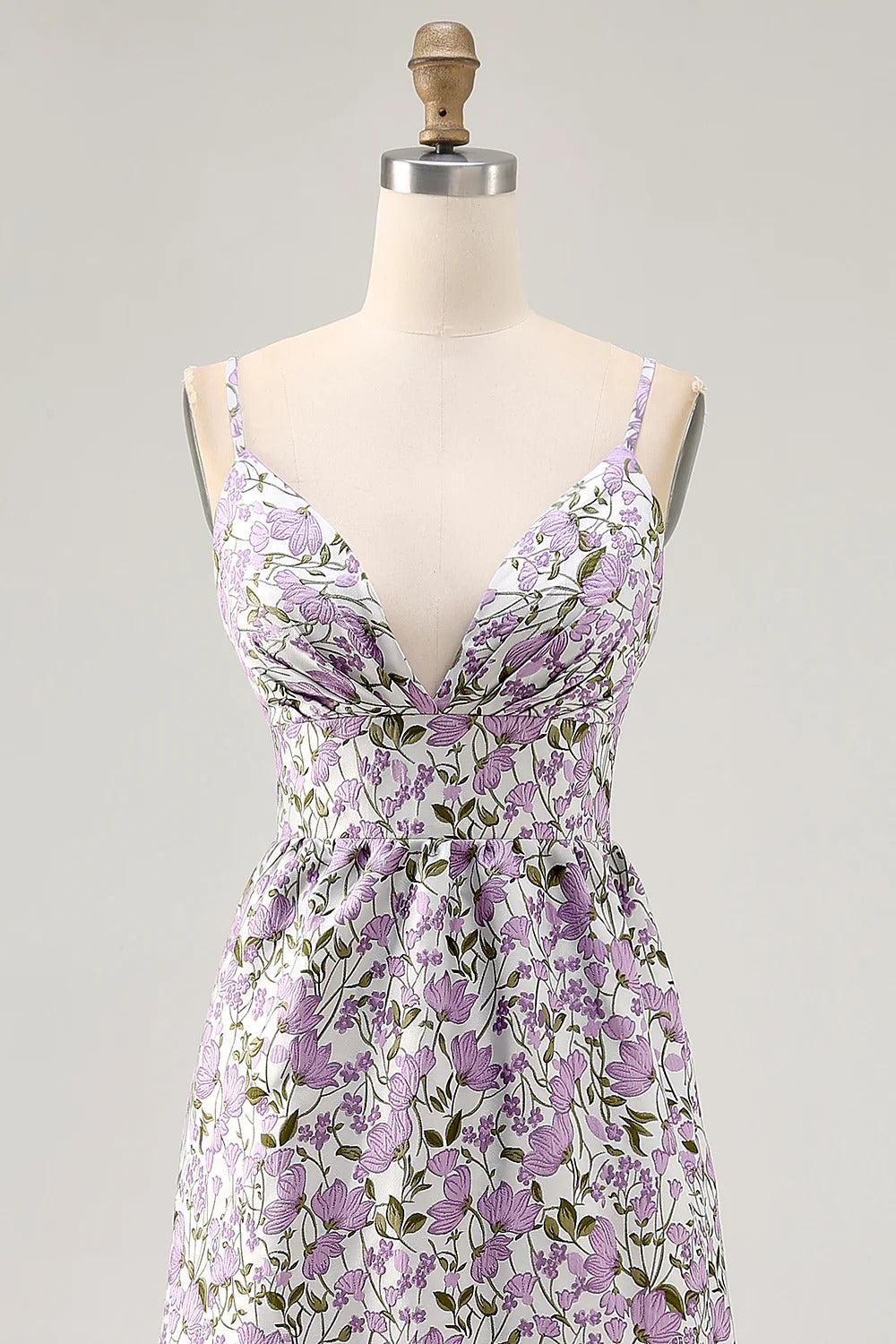 Purple Floral Spaghetti Strap Maxi Dress with Waist Bow